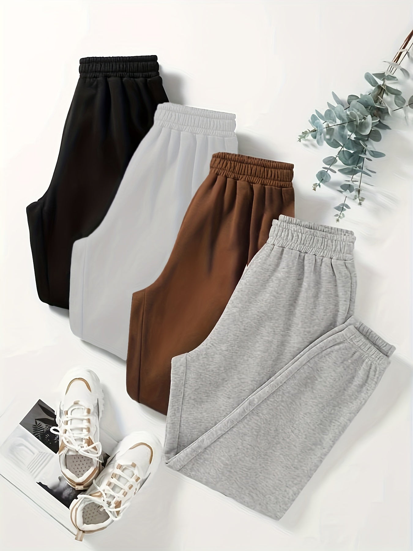 2023 New Fashion Casual S Pants for Women, Lined Elastic Waist, Hot Cross-Border European and American Style, 4-Pack, for Autumn and Winter