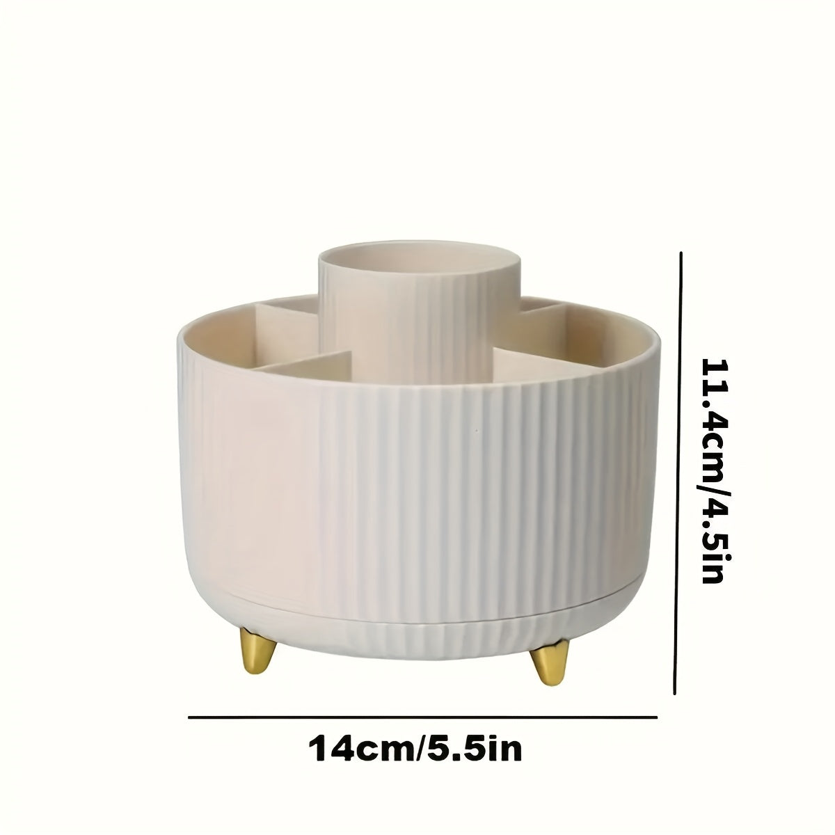 360° Rotating Makeup Organizer - 1pc Plastic Cosmetic Storage with 5 Compartments - Multi-Functional Holder for Brushes, Lipsticks, Skin Care Products, and Stationery - Durable Unscented Desk Caddy with Luxury Stripe Design