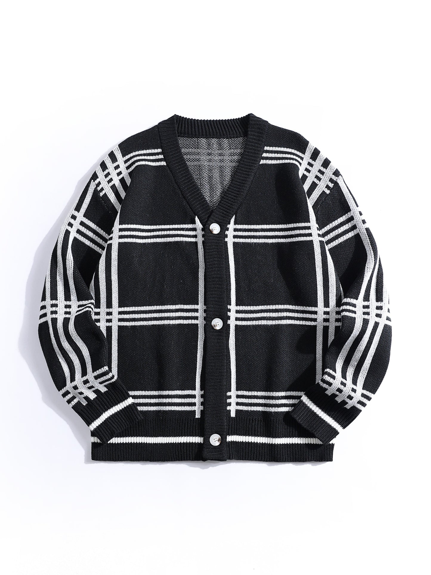 Mens Stylish Stripe Knit Cardigan - Comfortable Long Sleeve V Neck Top for Versatile Outdoor Wear - All-Season Fashionable Style