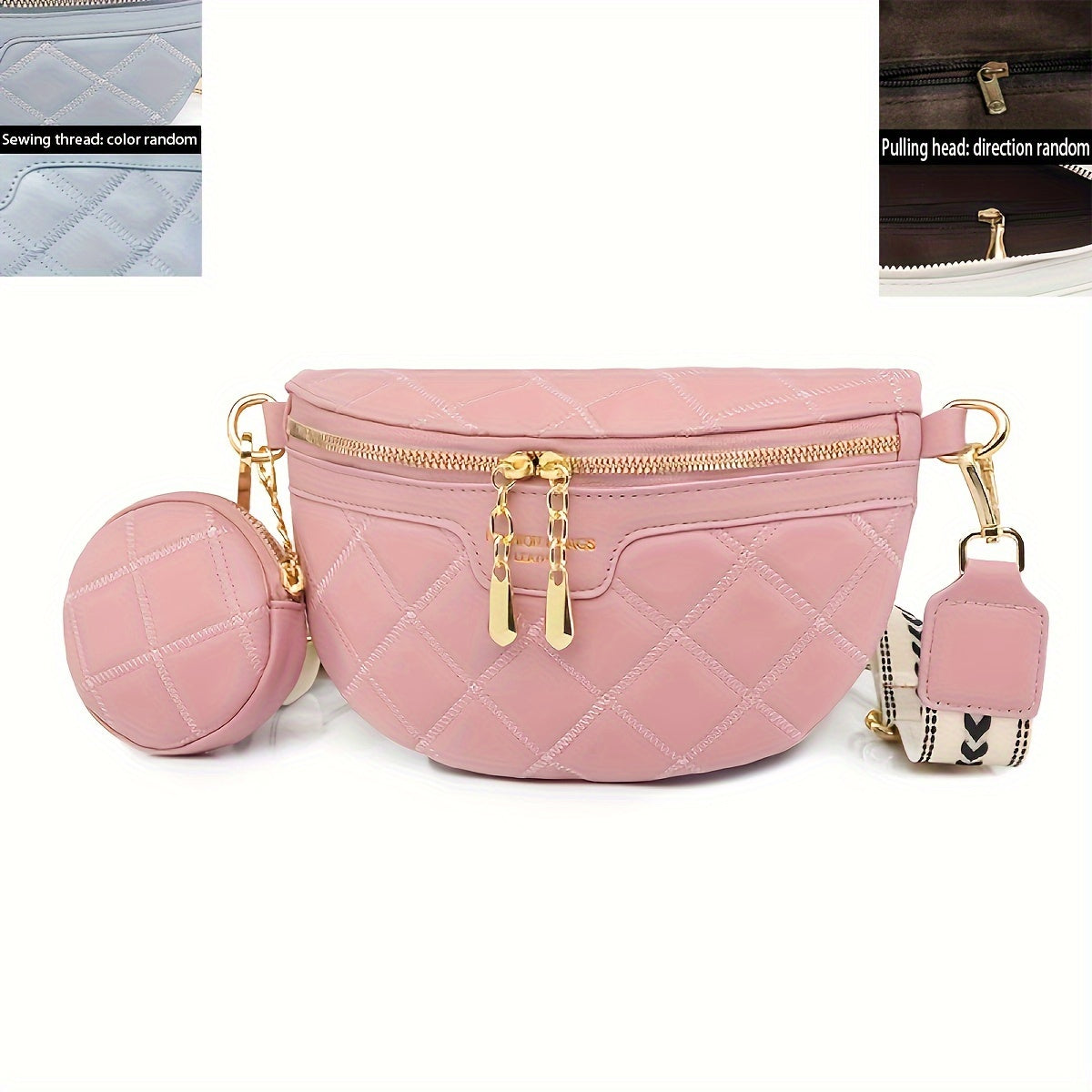 Argyle Quilted Belt Bag with Coin Purse, Trendy Travel Crossbody Bag, Women&Apos;S Faux Leather Chest Bag