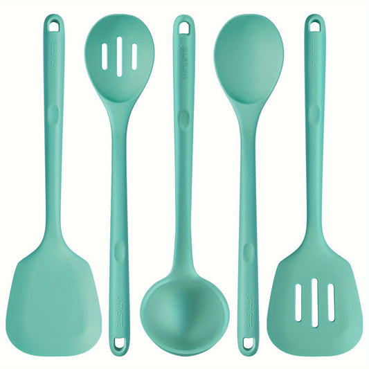 5pcs/set Cookware Set, 13.6in Silicone High Heat Resistant Kitchen Utensil, Cooking Tools Gadgets Set, BPA Free Non Stick Solid And Slotted Turner Spatula, Mixing Spoon, And Soup Ladle, For Home Kitchen And Restaurant, Kitche