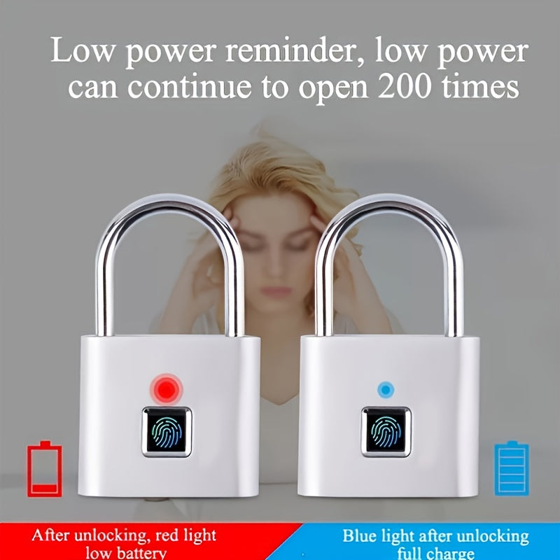 Compact Smart Fingerprint Padlock - Waterproof, Keyless Security, USB Rechargeable, Lightweight Aluminum - Ideal for Luggage, Suitcases & Backpacks