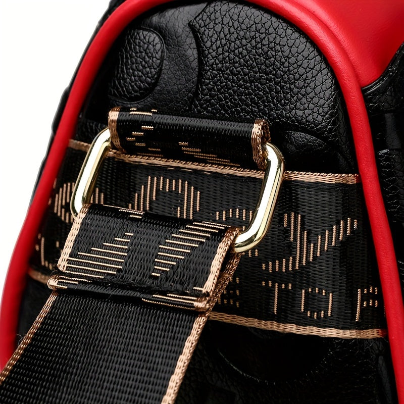 Stylish Faux Leather Crossbody Bag - Magnetic Closure, Color Contrast Design, Polyester Lining, Solid Color Pattern, Perfect for Occasional Use - Womens Fashion Handbag with Zipper Purse