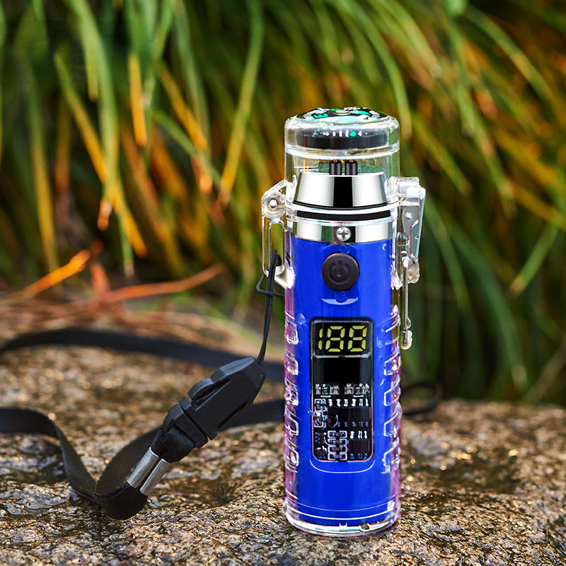 Rechargeable Electric Lighter - LED Intelligent Compass, Double Arc Flameless Fire, USB Powered, Portable, Water-Resistant, LED Flashlight, Exquisite Gift for Outdoor Enthusiasts, Men and Women, Perfect for Survival, Camping,