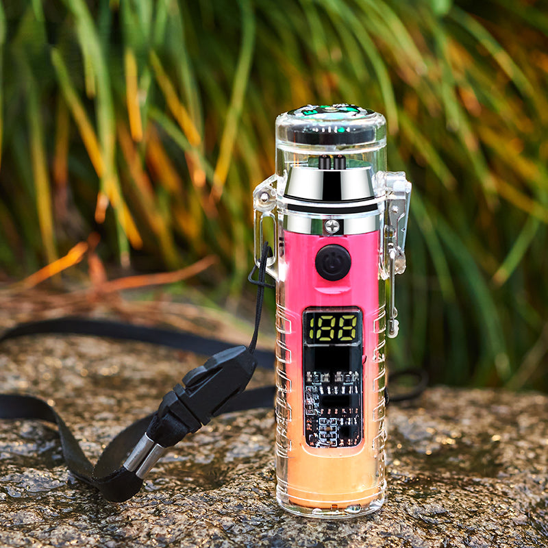 Rechargeable Electric Lighter - LED Intelligent Compass, Double Arc Flameless Fire, USB Powered, Portable, Water-Resistant, LED Flashlight, Exquisite Gift for Outdoor Enthusiasts, Men and Women, Perfect for Survival, Camping,