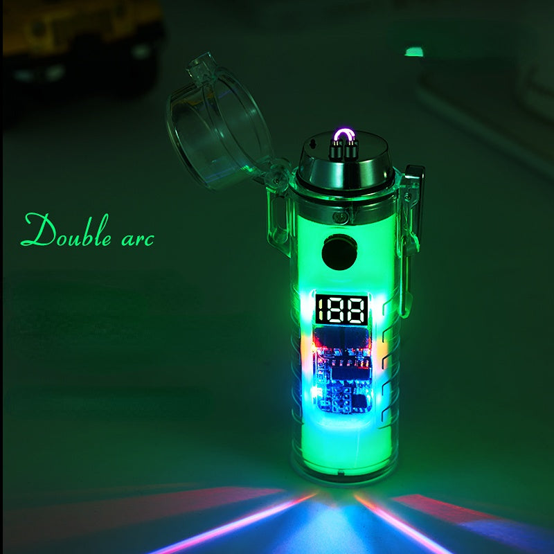 Rechargeable Electric Lighter - LED Intelligent Compass, Double Arc Flameless Fire, USB Powered, Portable, Water-Resistant, LED Flashlight, Exquisite Gift for Outdoor Enthusiasts, Men and Women, Perfect for Survival, Camping,