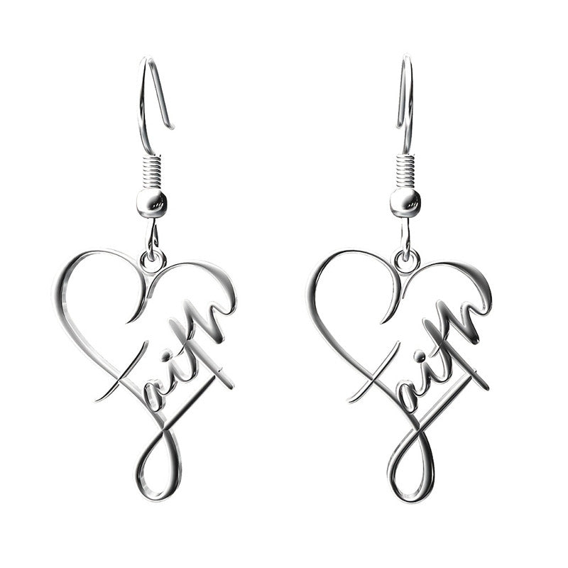 Stainless Steel Cross Heart Pendant Earrings Design Creative Elegant Dangle Earrings Silvery Plated Jewelry Women Gift, Perfect for Winter, New Year