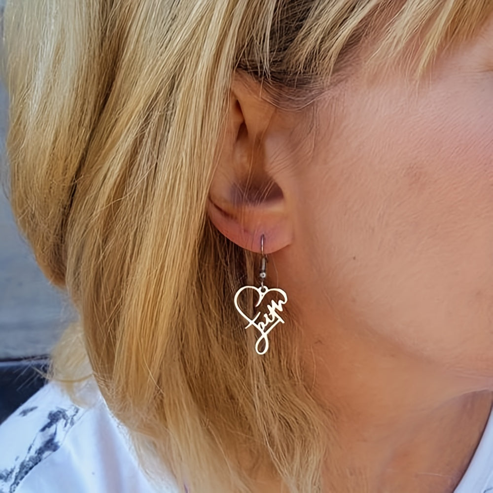 Stainless Steel Cross Heart Pendant Earrings Design Creative Elegant Dangle Earrings Silvery Plated Jewelry Women Gift, Perfect for Winter, New Year