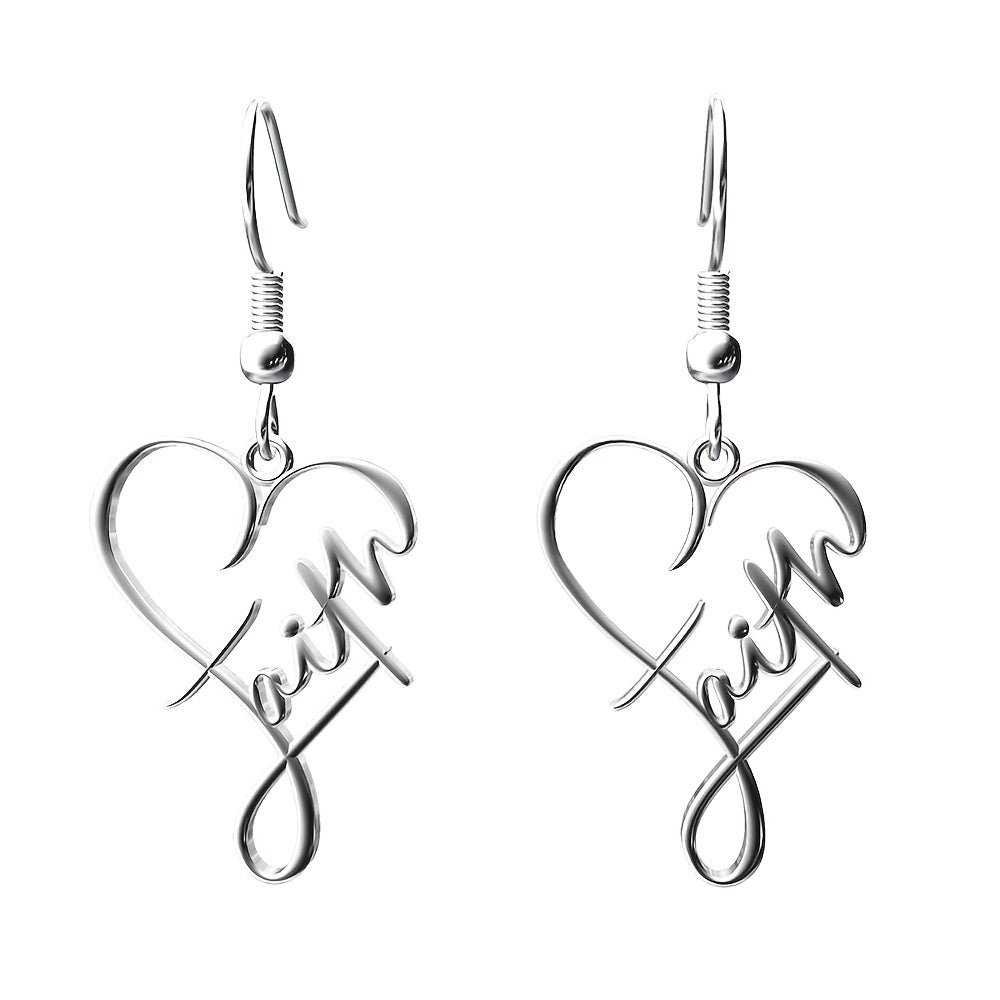 Stainless Steel Cross Heart Pendant Earrings Design Creative Elegant Dangle Earrings Silvery Plated Jewelry Women Gift, Perfect for Winter, New Year