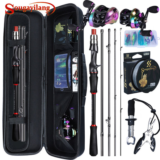 Sougayilang [Basic Style ] Fishing Tackle Set, Including 6ft/1.8m 5-Sections Carbon Fiber Fishing Rod, Colorful 7.2: Gear Ratio Fishing Reel, Fish Line, Fishing Bait And Other Accessories