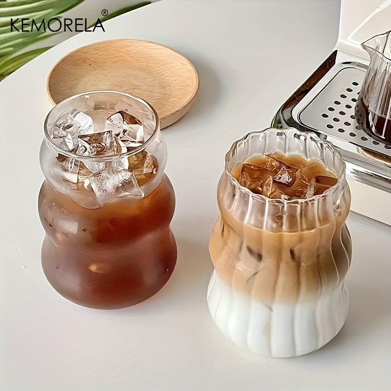 KEMORELA 4/6pcs, 17OZ Uniquely Shaped Beverage Glass, Wavy Transparent Water Mug, Iced Coffee Mugs, Adorable Drinking Vessels, Seasonal Drinkware, Household Kitchen Products 500ML