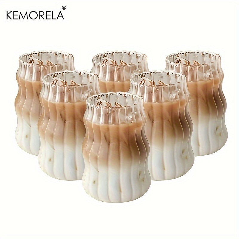 KEMORELA 4/6pcs, 17OZ Uniquely Shaped Beverage Glass, Wavy Transparent Water Mug, Iced Coffee Mugs, Adorable Drinking Vessels, Seasonal Drinkware, Household Kitchen Products 500ML