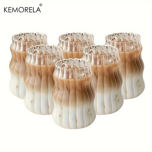 KEMORELA 4/6pcs, 17OZ Uniquely Shaped Beverage Glass, Wavy Transparent Water Mug, Iced Coffee Mugs, Adorable Drinking Vessels, Seasonal Drinkware, Household Kitchen Products 500ML