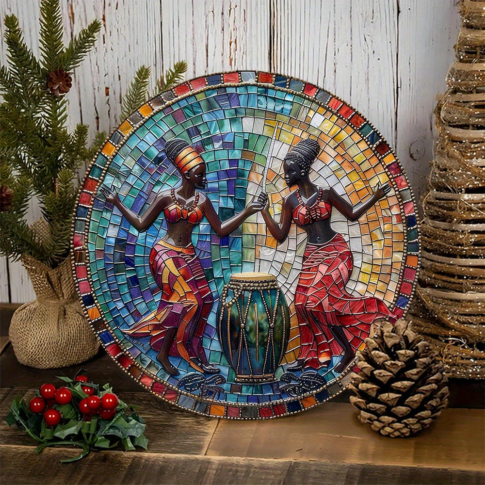 1pc Large 8x8 Inch Aluminum Metal Sign with Unique Spring 2D Effects - Perfect Decor for Modern Apartments and Homes, Ideal Mens Gift for Fathers Day, Vibrant African Djembe or Drum Theme Decoration - Product Code: B415