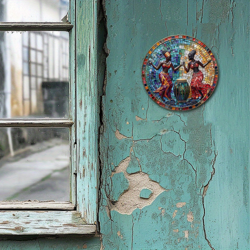 1pc Large 8x8 Inch Aluminum Metal Sign with Unique Spring 2D Effects - Perfect Decor for Modern Apartments and Homes, Ideal Mens Gift for Fathers Day, Vibrant African Djembe or Drum Theme Decoration - Product Code: B415