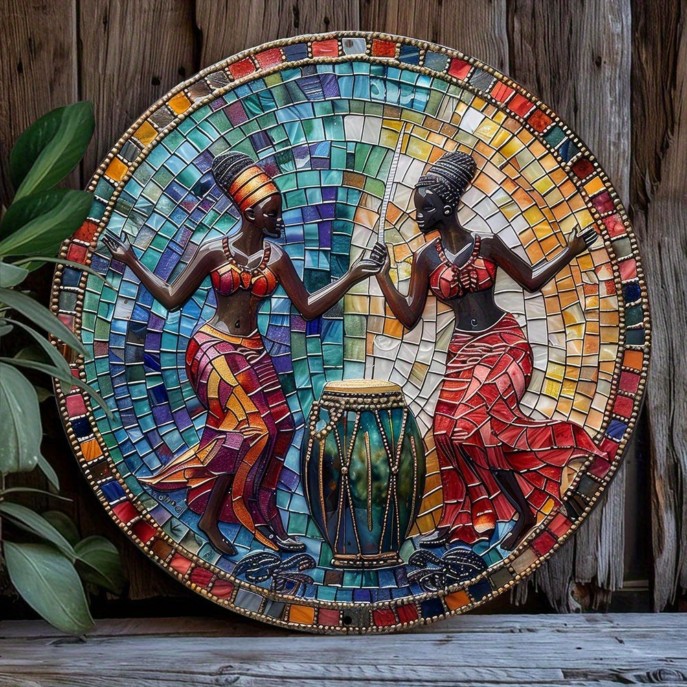 1pc Large 8x8 Inch Aluminum Metal Sign with Unique Spring 2D Effects - Perfect Decor for Modern Apartments and Homes, Ideal Mens Gift for Fathers Day, Vibrant African Djembe or Drum Theme Decoration - Product Code: B415