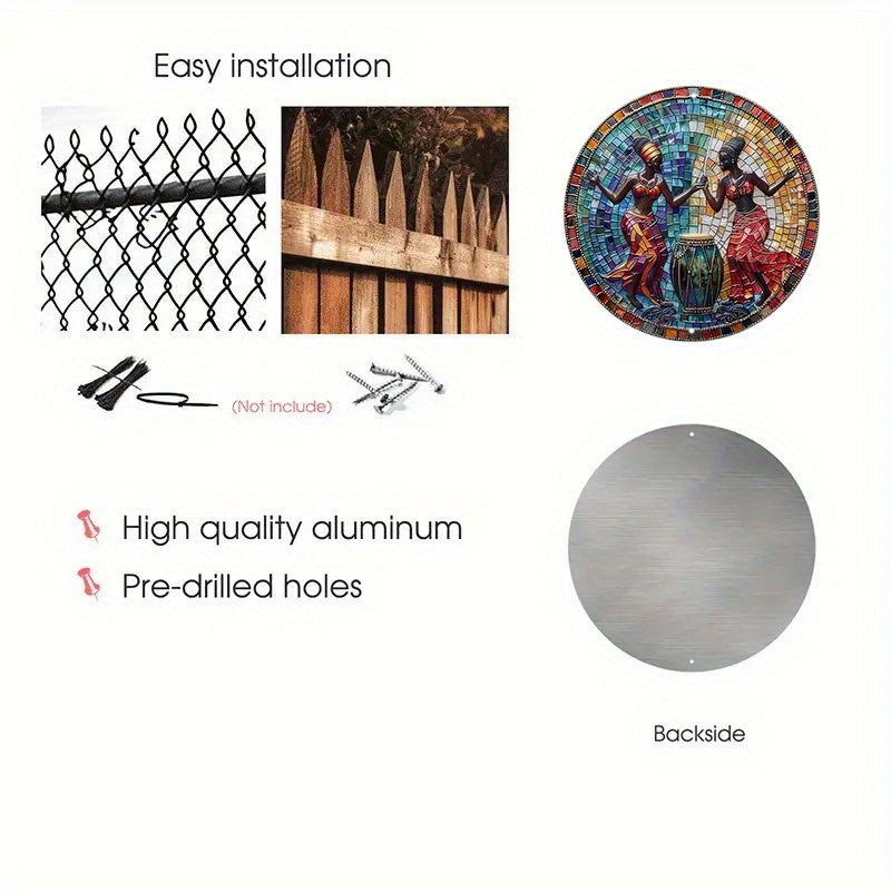 1pc Large 8x8 Inch Aluminum Metal Sign with Unique Spring 2D Effects - Perfect Decor for Modern Apartments and Homes, Ideal Mens Gift for Fathers Day, Vibrant African Djembe or Drum Theme Decoration - Product Code: B415