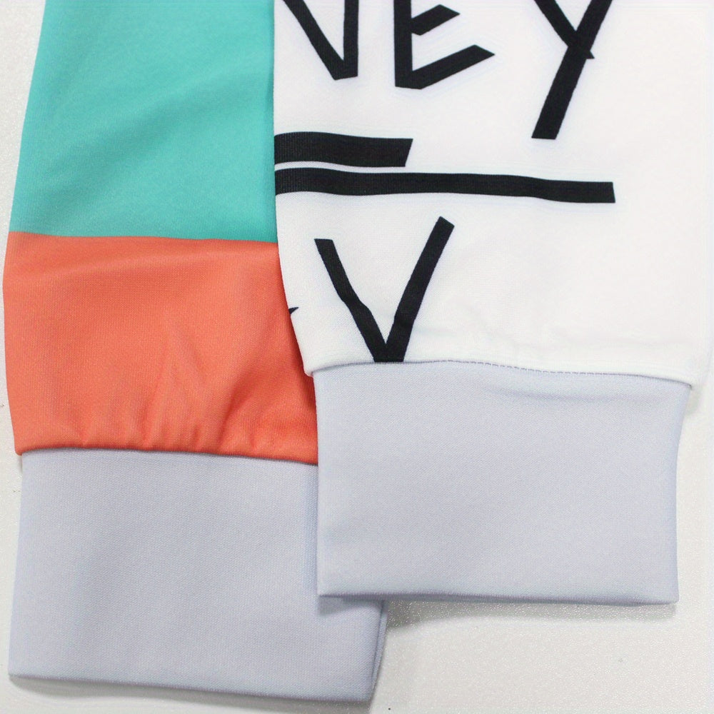 Women's Color Block Letter Print Sweatshirt - Cozy Long Sleeve Crew Neck for Fall & Winter
