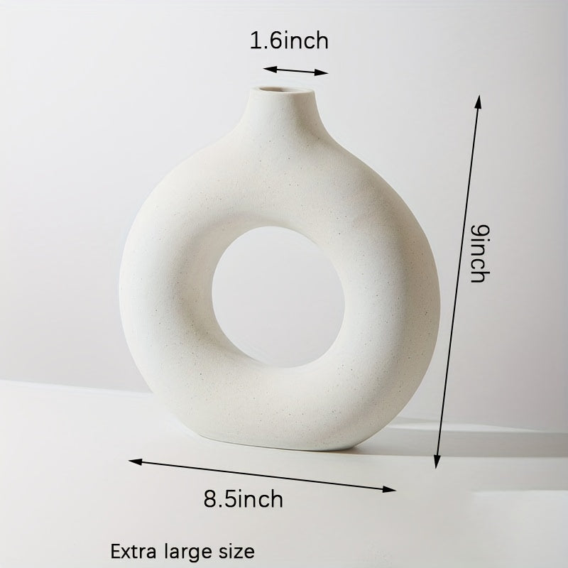 1pc Contemporary Ceramic Vase, Round Circle Design, Creative Ceramic Craft, Living Room Decor, Cross-Border Bestseller, 5.12*5.51inch Decorative Flower Vase
