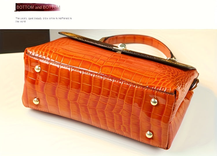 Premium Luxury Womens Retro Crocodile Pattern Bag - Stylish Crossbody Satchel with Elegant Top Handle - Versatile Shoulder & Handbag