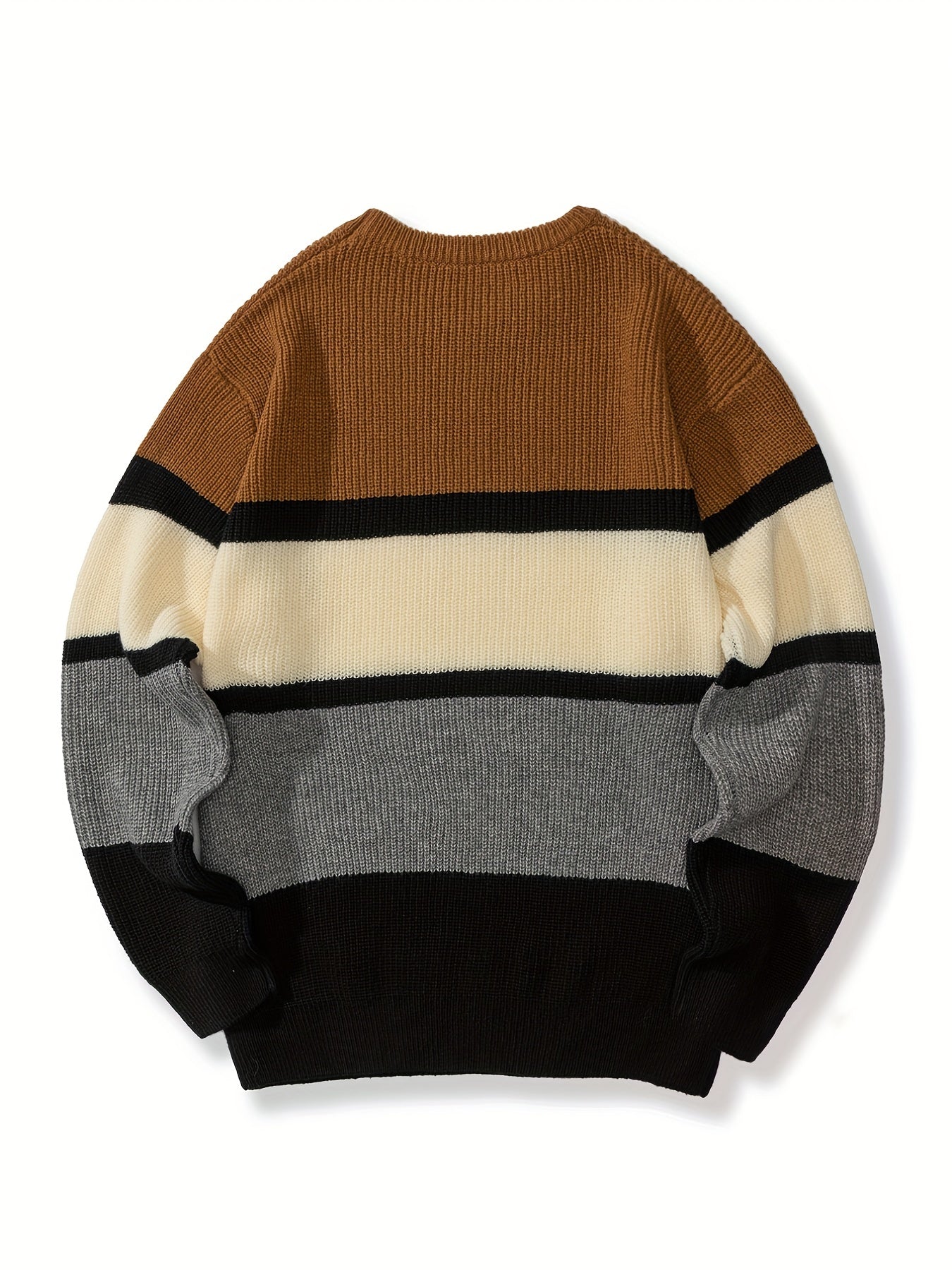 Plus Size Men's Fashion Stitching Color Stripe Sweater For Spring/autumn/winter, Long-sleeved Knit Pullover Sweater