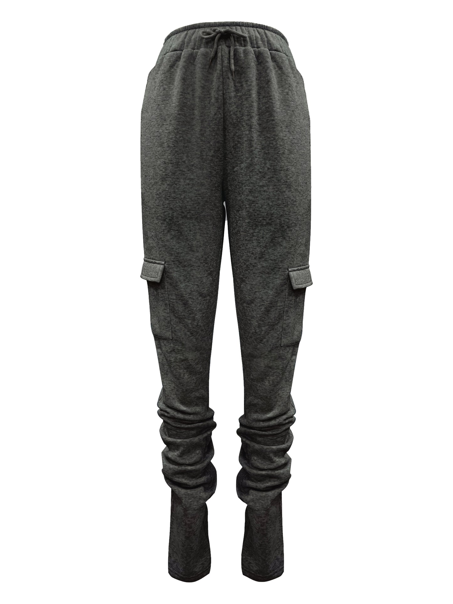 Stylish Ruched High-Waisted Solid Pants - Comfortable Casual Drawstring Long Length Pants with Elastic Waistband, Soft Fabric, and Flattering Silhouette - Women's Fashion Clothing for Everyday Wear