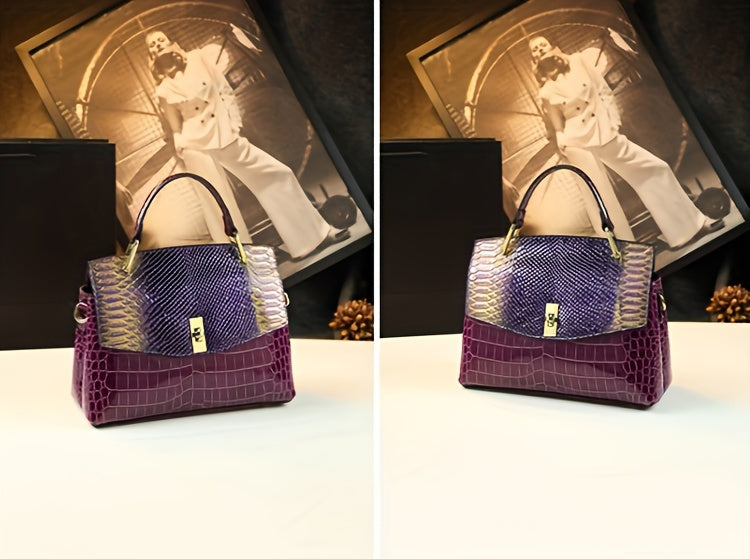 Premium Luxury Womens Retro Crocodile Pattern Bag - Stylish Crossbody Satchel with Elegant Top Handle - Versatile Shoulder & Handbag
