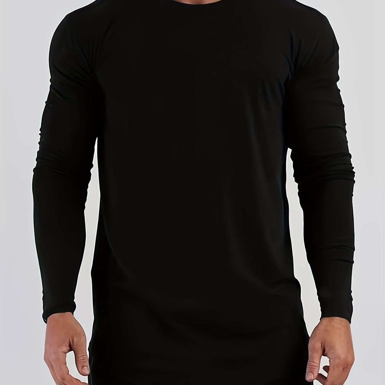 Mens Premium Solid Hue Slim Fit Long Sleeve Sports Shirt - Comfortable Crew Neck, Athletic for Fitness, Hiking & More - Versatile Top for Active Men