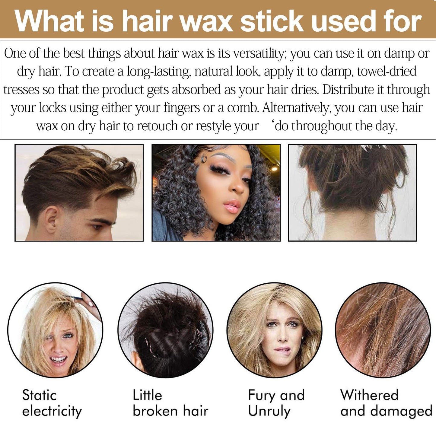 Wax Stick, Flyaways Styling Wax Stick for Hair Edge Control and Hair Styling, Children's Hair Styling Wax Stick
