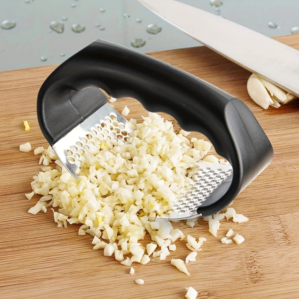 1pc Manual Garlic Crusher Ring - Stainless Steel Garlic Press for Restaurants & Supermarkets - Black Vegetable Cutter & Masher - Kitchen Gadgets for Chopping Garlic & Vegetables