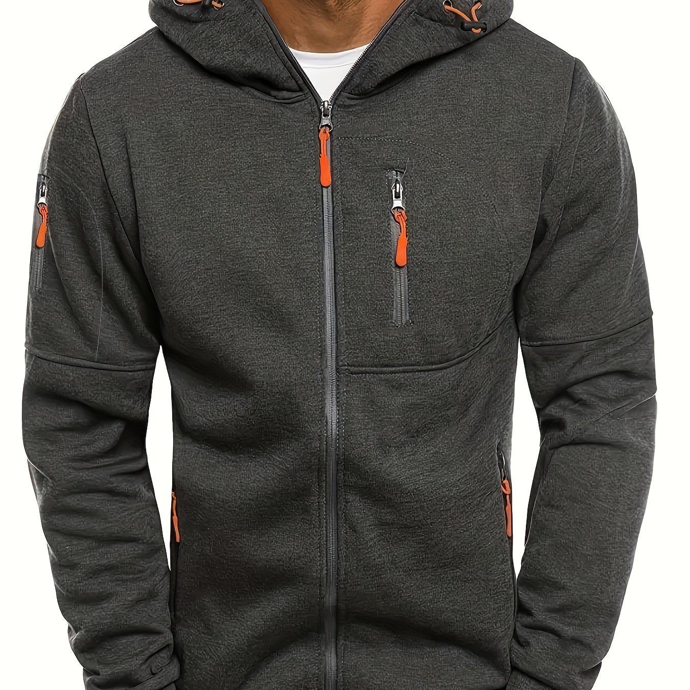 Men's Casual Hooded Long Sleeves Pockets Zip Up Outdoor Sports Sweatshirts