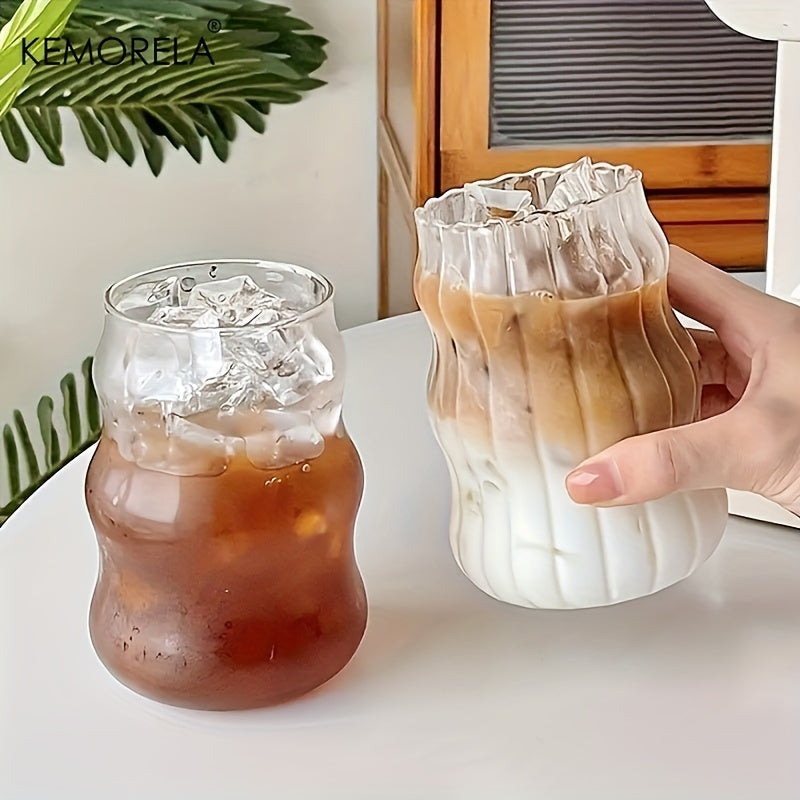 KEMORELA 4/6pcs, 17OZ Uniquely Shaped Beverage Glass, Wavy Transparent Water Mug, Iced Coffee Mugs, Adorable Drinking Vessels, Seasonal Drinkware, Household Kitchen Products 500ML