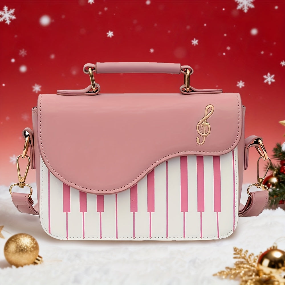 Women'S Piano Key Crossbody Bag - & Musical Note Design with Golden-Tone Hardware, Zipper Closure & Golden-Tone Hardware, Satchel Purse For Evening Events, Concerts, Casual Outings - Durable & Easy-clean, Concert Accessory, S
