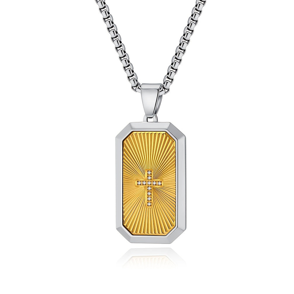 Men's Hip-Hop Necklace - Heavy Duty 316L Stainless Steel Chain, Matte Black & Golden Two-Tone Pendant, Modern Geometric Layered design for Everyday Formal Outfits - Urban Jewelry Gift for Men, Fashion Statement, Contemporary