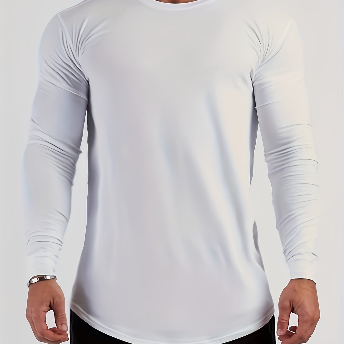 Mens Premium Solid Hue Slim Fit Long Sleeve Sports Shirt - Comfortable Crew Neck, Athletic for Fitness, Hiking & More - Versatile Top for Active Men