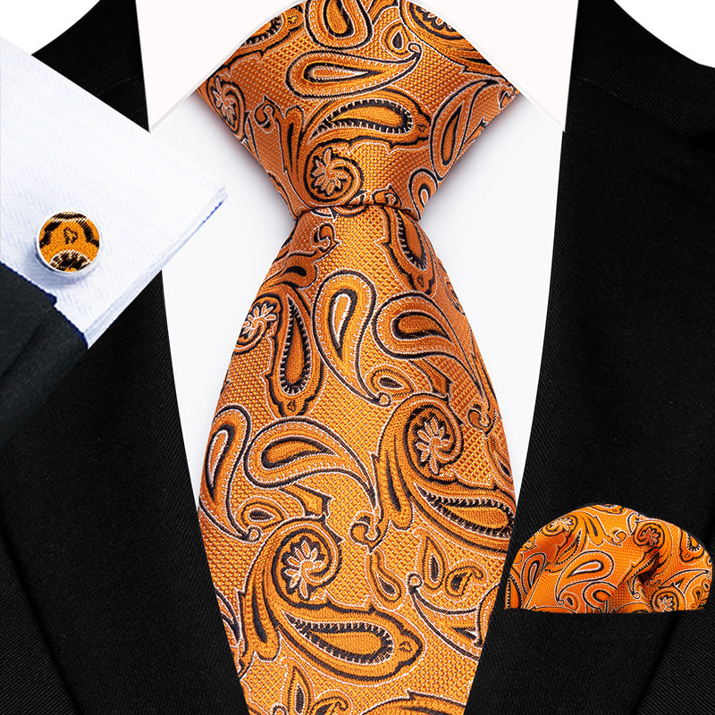 Men's Floral Paisley Striped Plaid Necktie & Handkerchief & Cufflink Set, Formal Business Wedding Necktie Set, Ideal Choice For Gifts