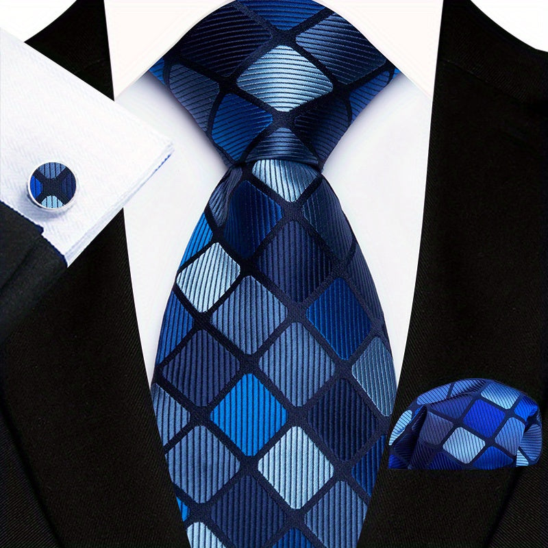 Men's Floral Paisley Striped Plaid Necktie & Handkerchief & Cufflink Set, Formal Business Wedding Necktie Set, Ideal Choice For Gifts