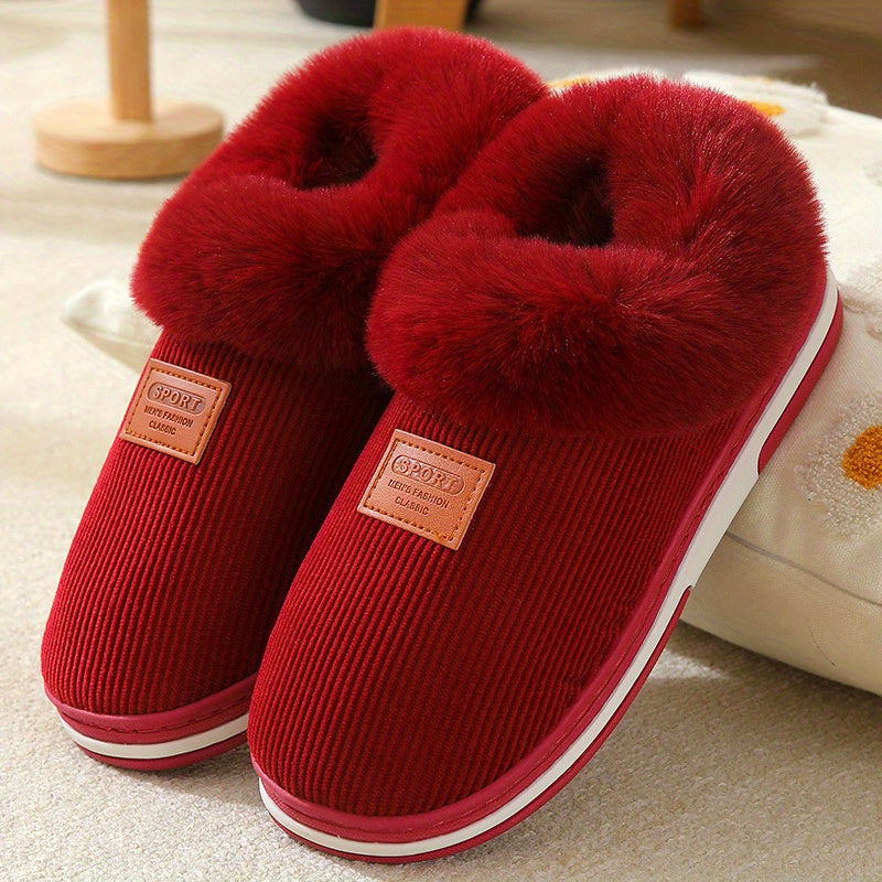 Warm & Comfy Women's Plush Lined Winter Indoor Slippers, Solid Slip On Anti-skid Slides Boots, House Slides