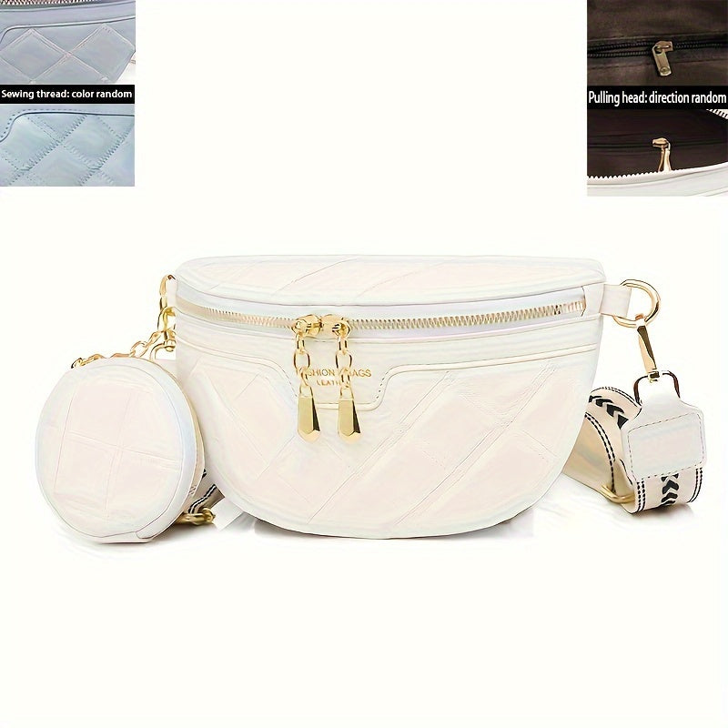 Argyle Quilted Belt Bag with Coin Purse, Trendy Travel Crossbody Bag, Women&Apos;S Faux Leather Chest Bag