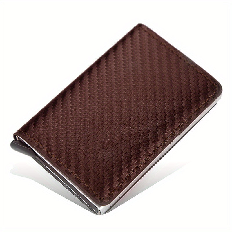 OBCREATOR Carbon Fiber RFID Blocking Wallet, Slim Metal Pop-Up Credit Card Holder, Aluminum Alloy, Non-Braided, Simple Style, Black, Minimalist Design for Men
