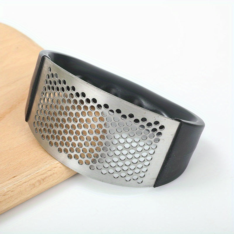 1pc Manual Garlic Crusher Ring - Stainless Steel Garlic Press for Restaurants & Supermarkets - Black Vegetable Cutter & Masher - Kitchen Gadgets for Chopping Garlic & Vegetables