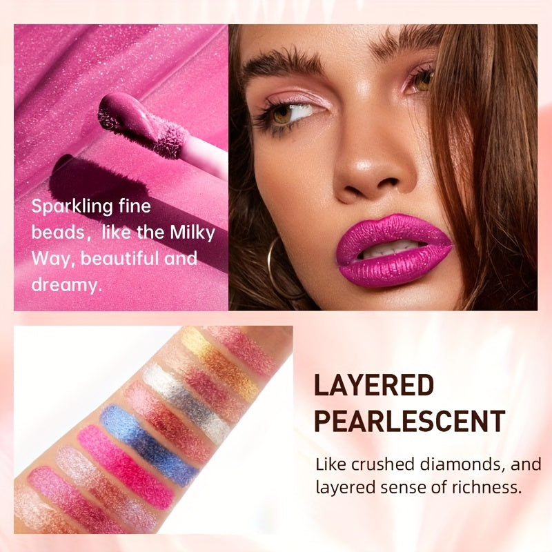 10 Colors Diamond Shiny Lip Gloss, Pearly Glitter Shimmer Finish High Pigmented, Long Lasting Makeup, Smudge Proof Lip Stain Valentine's Day Gifts For Music Festival