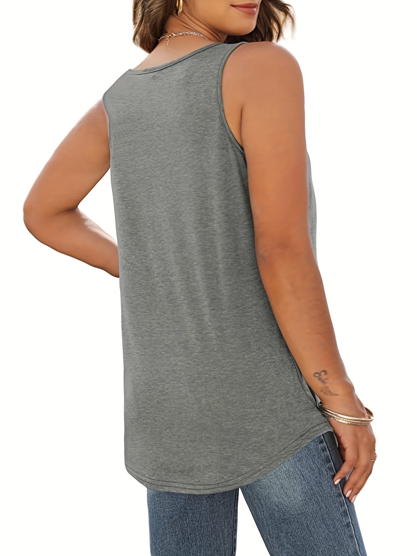 Plus Size Casual Tank Top, Women's Plus Plain Ruched Round Neck Medium Stretch Tank Top