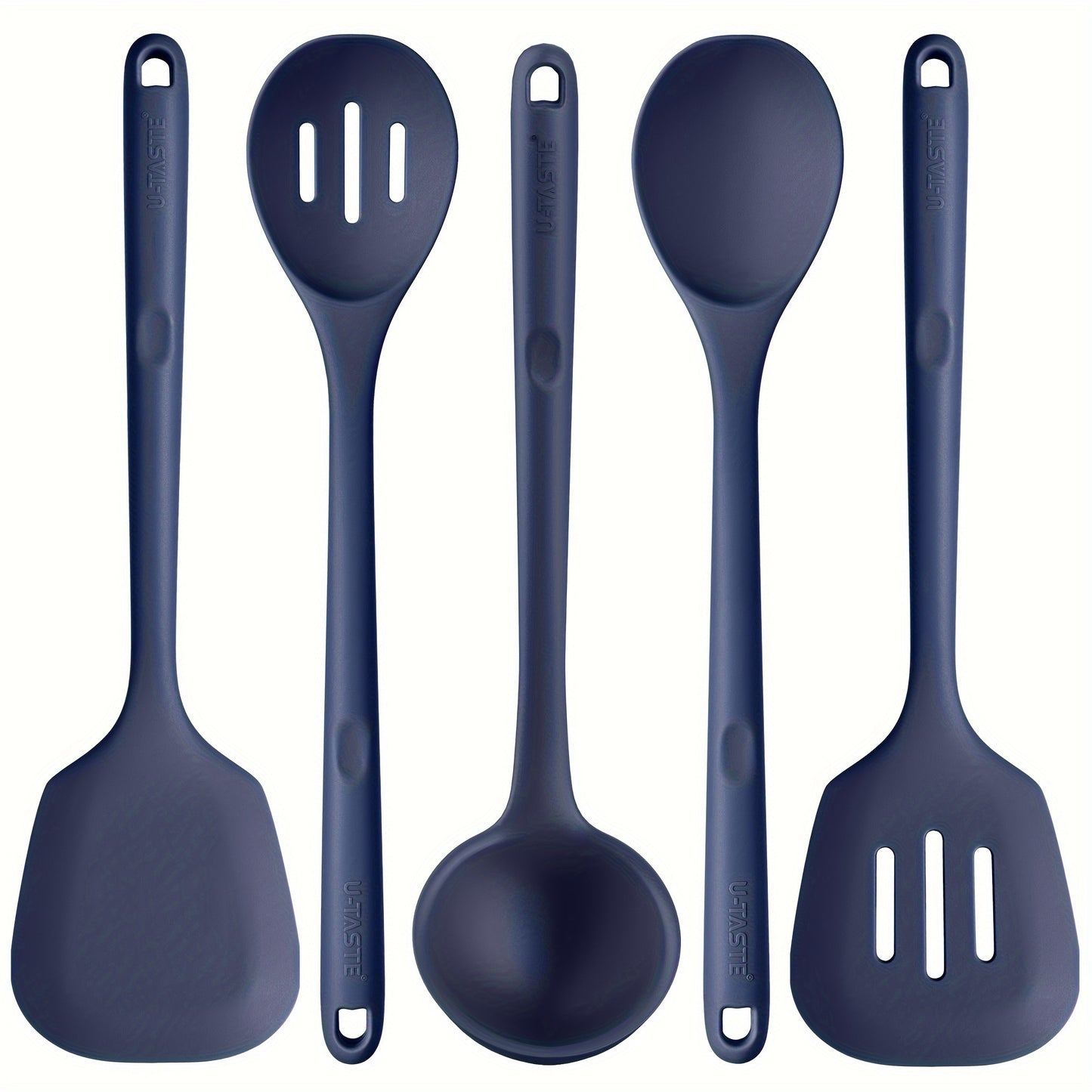 5pcs/set Cookware Set, 13.6in Silicone High Heat Resistant Kitchen Utensil, Cooking Tools Gadgets Set, BPA Free Non Stick Solid And Slotted Turner Spatula, Mixing Spoon, And Soup Ladle, For Home Kitchen And Restaurant, Kitche