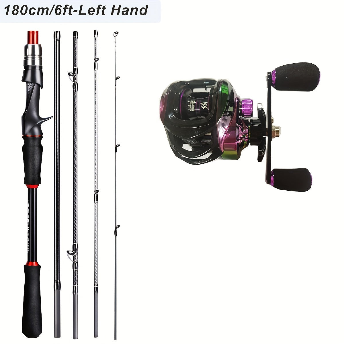 Sougayilang [Basic Style ] Fishing Tackle Set, Including 6ft/1.8m 5-Sections Carbon Fiber Fishing Rod, Colorful 7.2: Gear Ratio Fishing Reel, Fish Line, Fishing Bait And Other Accessories