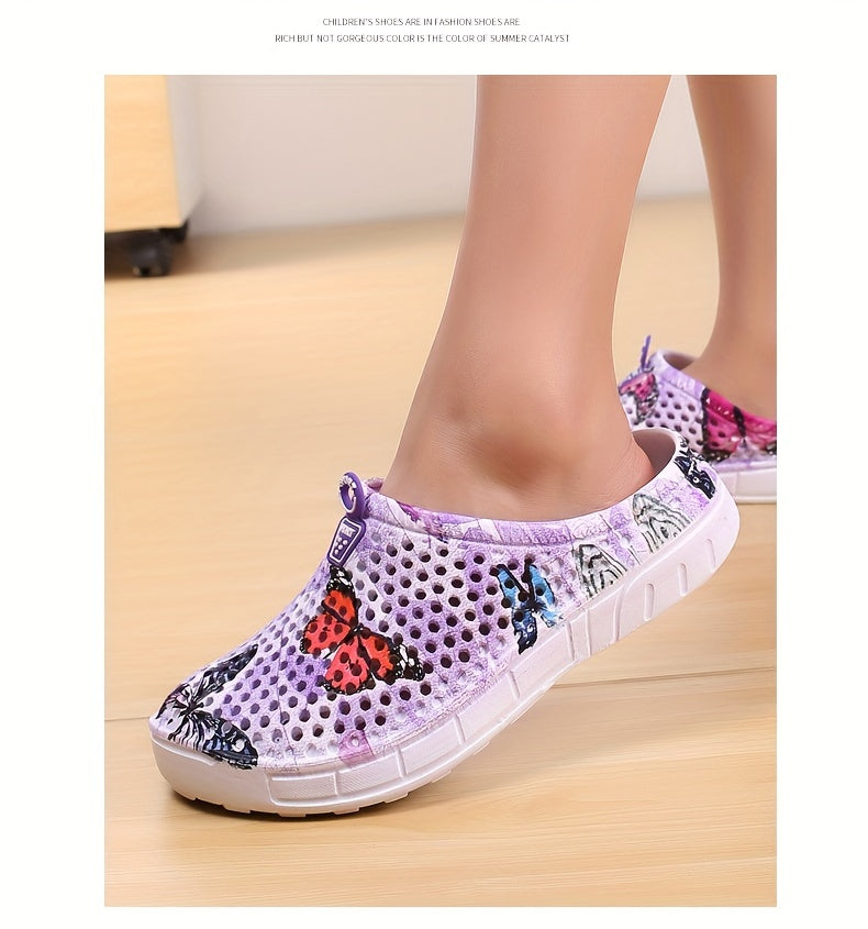 Women's Fashion Butterfly Pattern Hole Slippers, Summer Non-slip Beach Slippers for Koningsdag/King's Day