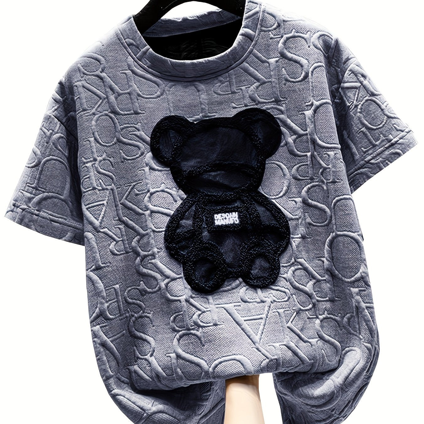 Playful Bear-Patched Tee for All Seasons - Comfy, Casual, Breathable & Easy-Care, Perfect for Year-Round Chic