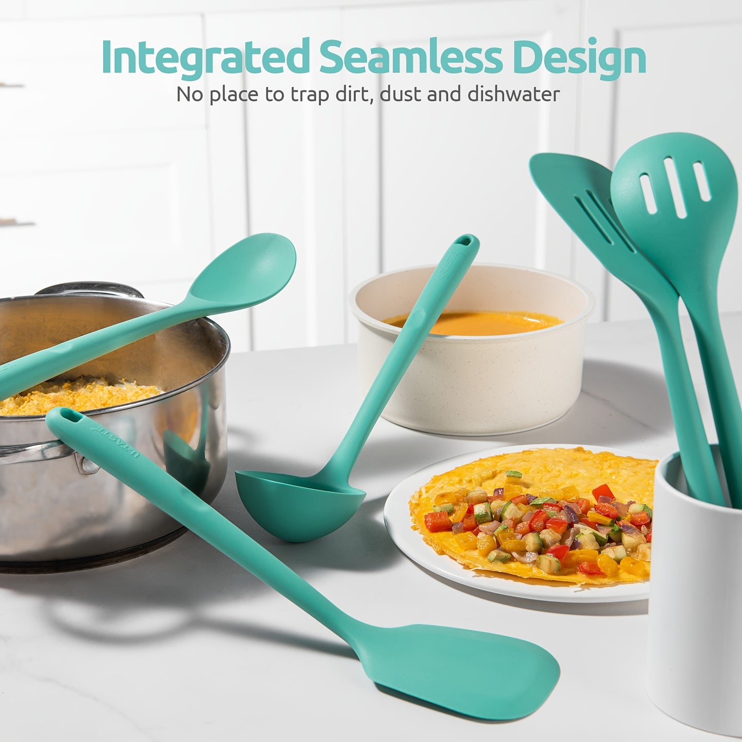5pcs/set Cookware Set, 13.6in Silicone High Heat Resistant Kitchen Utensil, Cooking Tools Gadgets Set, BPA Free Non Stick Solid And Slotted Turner Spatula, Mixing Spoon, And Soup Ladle, For Home Kitchen And Restaurant, Kitche