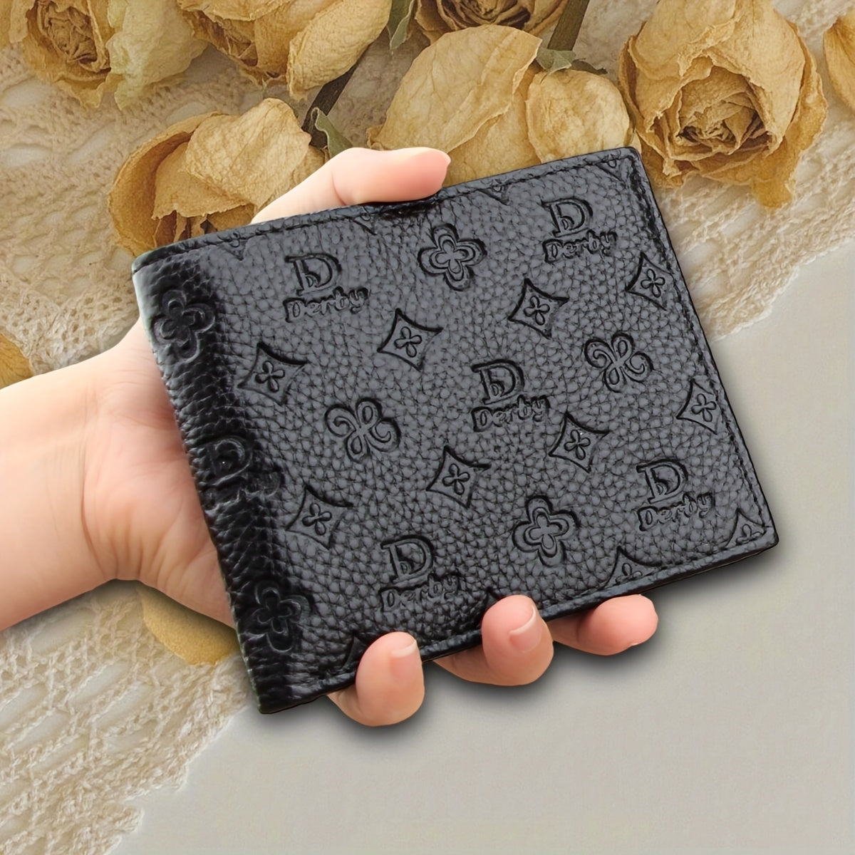 [Everyday Comfort] Baweisibinli Slim Black Leather Wallet for Men - Fashion Business Design with Multi-Card Slots & ID Window, Embossed Letter Pattern, Ideal Gift for Valentine's Day