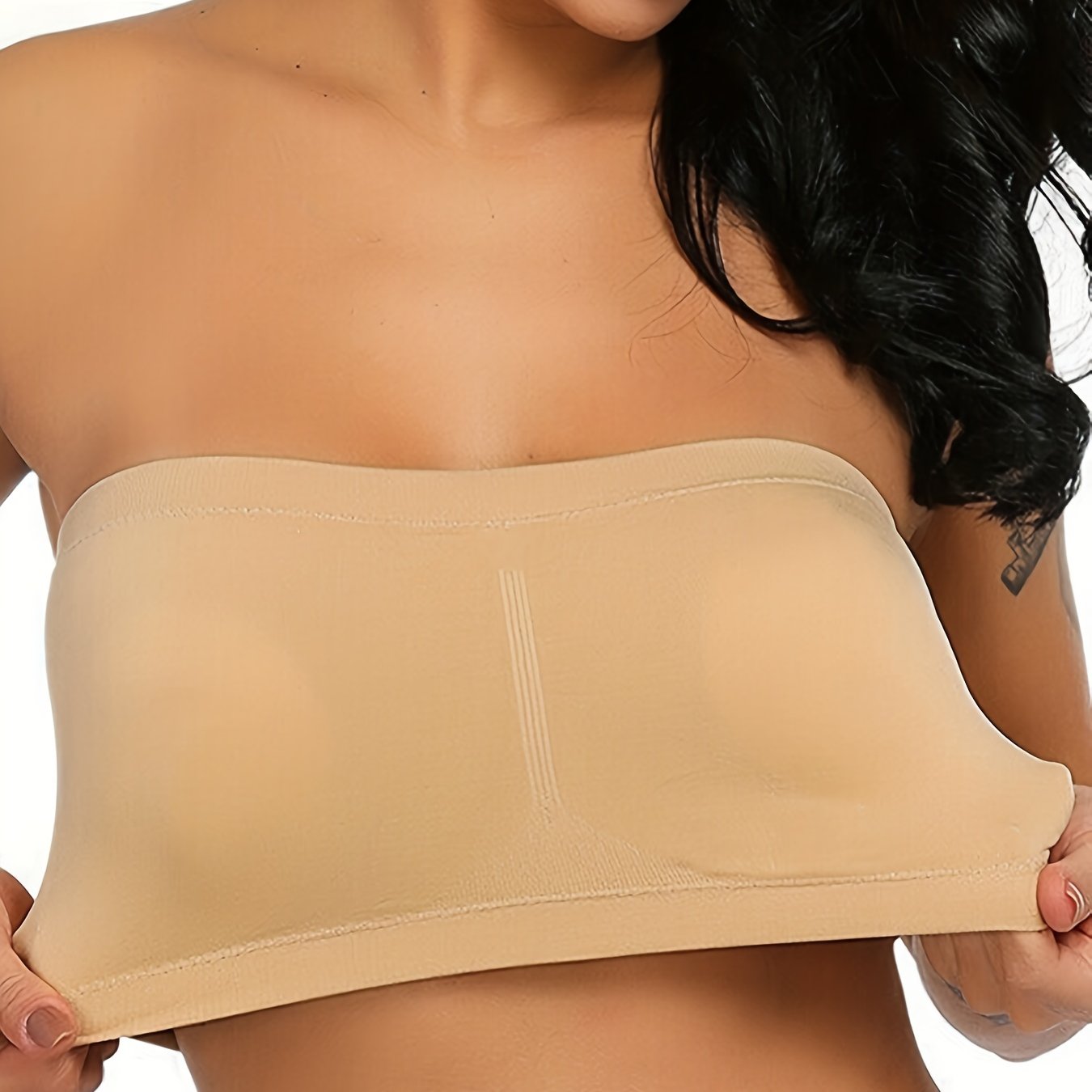 Plus Size Double-Layer Anti-Slip Strapless Bra with Removable Pads - No Underwire Seamless Smoothing High Elasticity Black Camisole Top for Casual Attire, Comfortable Daily Wear, Offshoulder Fashion, Smooth Fabric Finish